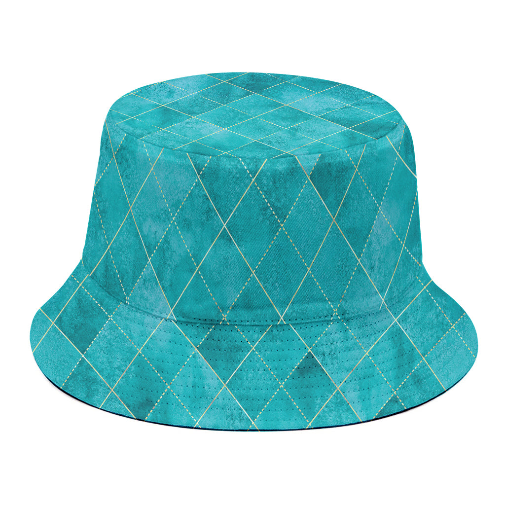 Turquoise Argyle Pattern Print Bucket Hat