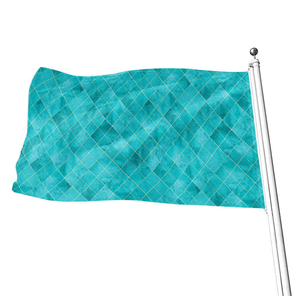 Turquoise Argyle Pattern Print Flag