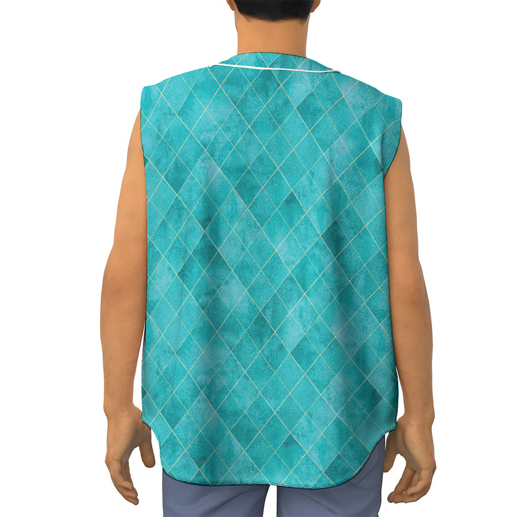 Turquoise Argyle Pattern Print Sleeveless Baseball Jersey