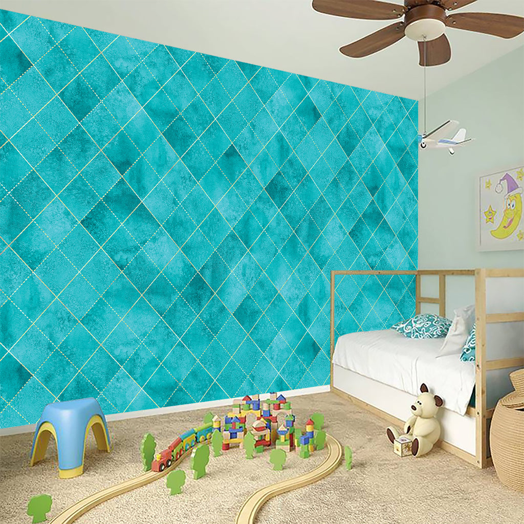 Turquoise Argyle Pattern Print Wall Sticker