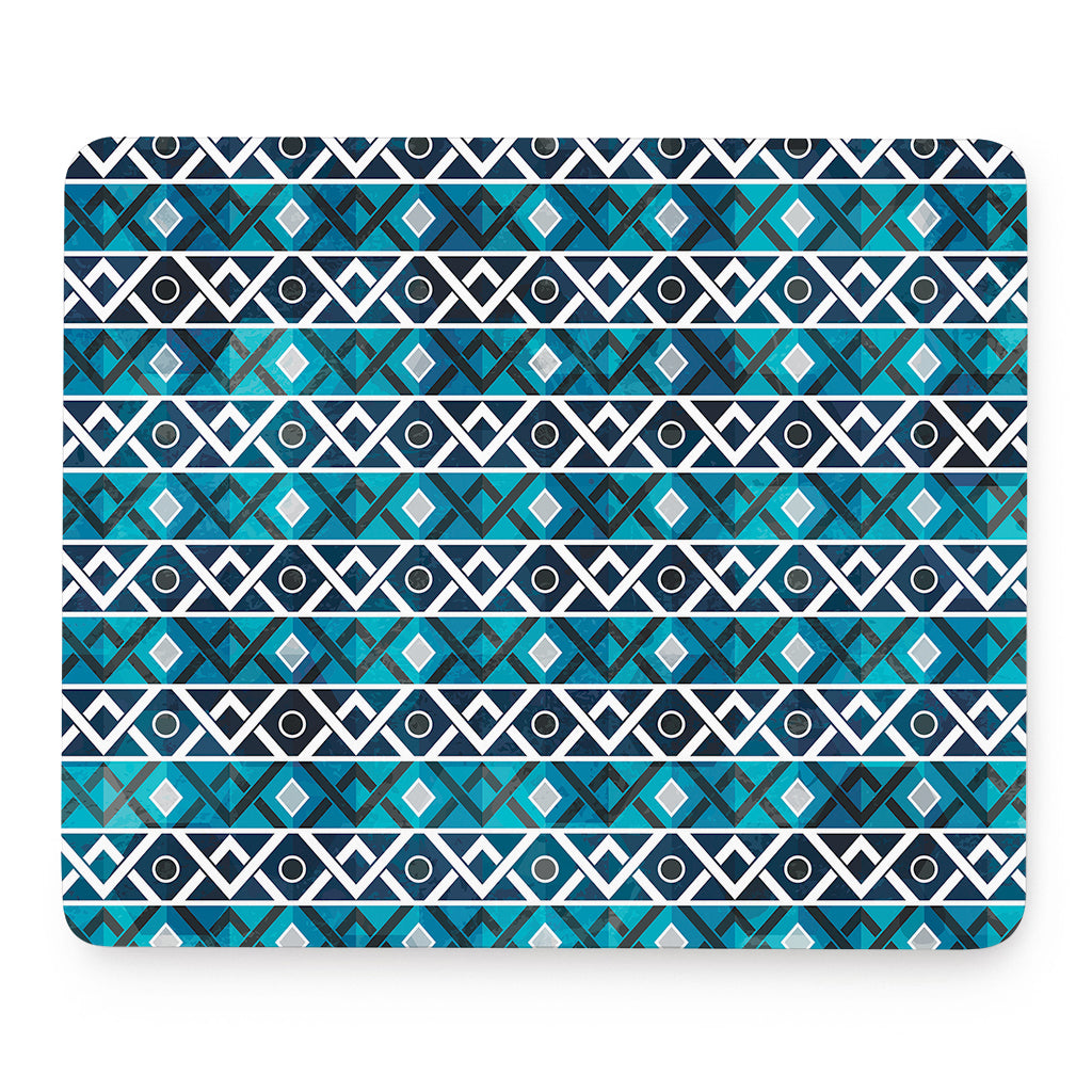 Turquoise Aztec Geometric Pattern Print Mouse Pad