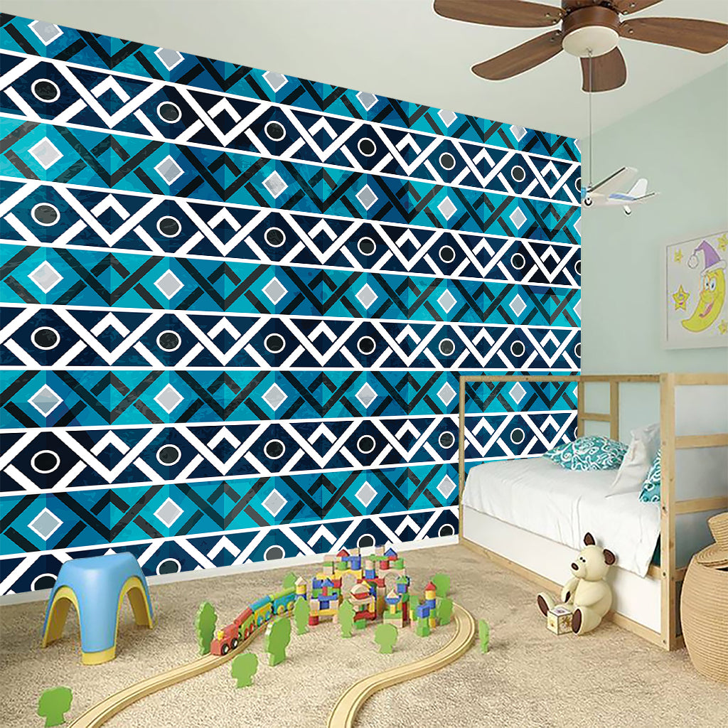Turquoise Aztec Geometric Pattern Print Wall Sticker