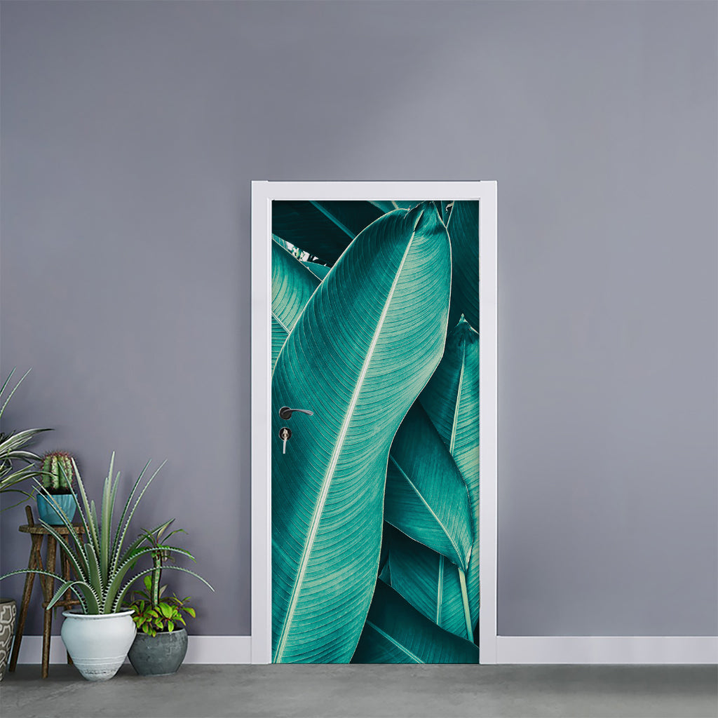 Turquoise Banana Leaf Print Door Sticker