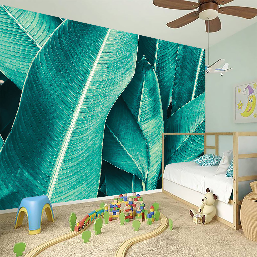 Turquoise Banana Leaf Print Wall Sticker