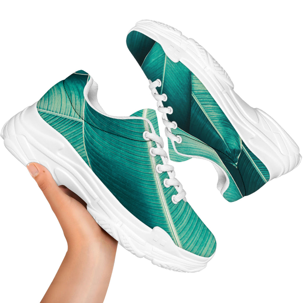 Turquoise Banana Leaf Print White Chunky Shoes