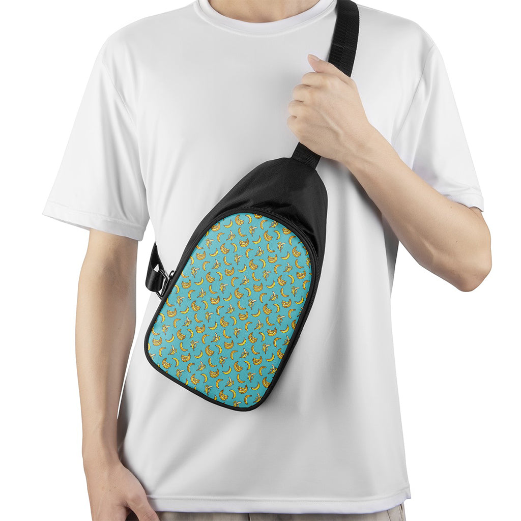 Turquoise Banana Pattern Print Chest Bag