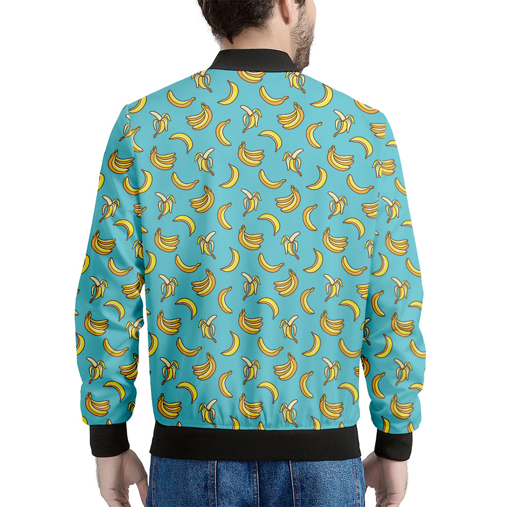 Turquoise Banana Pattern Print Men's Bomber Jacket