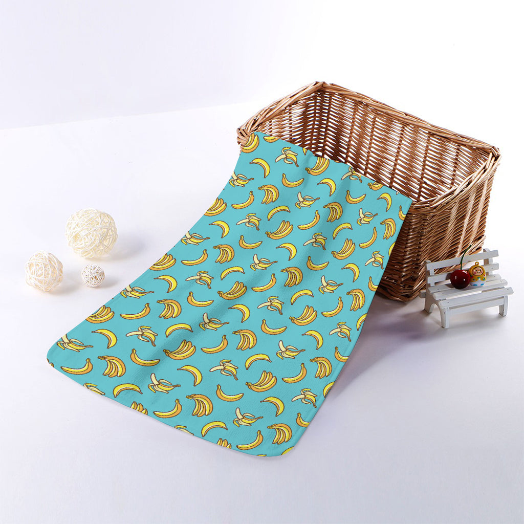 Turquoise Banana Pattern Print Towel