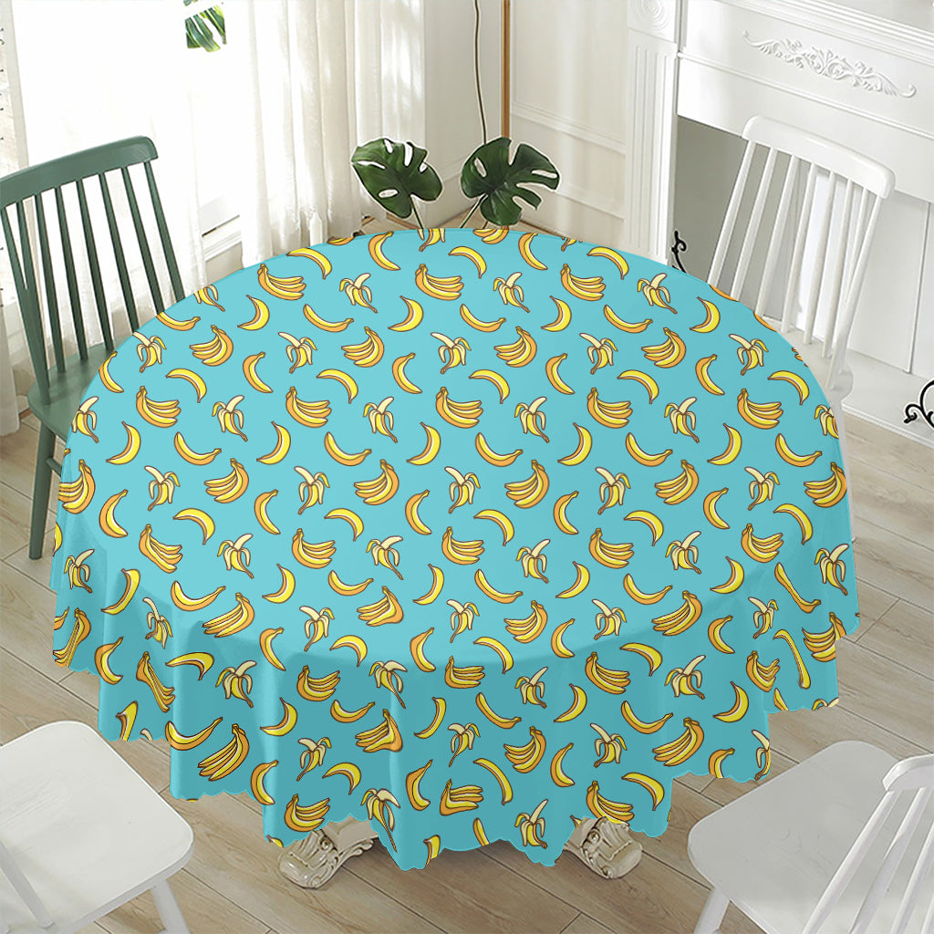 Turquoise Banana Pattern Print Waterproof Round Tablecloth