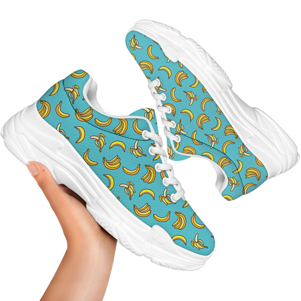 Turquoise Banana Pattern Print White Chunky Shoes