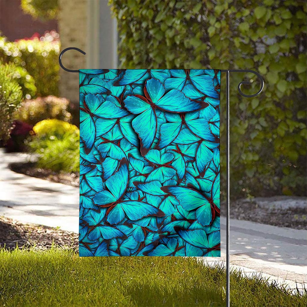 Turquoise Butterfly Pattern Print House Flag
