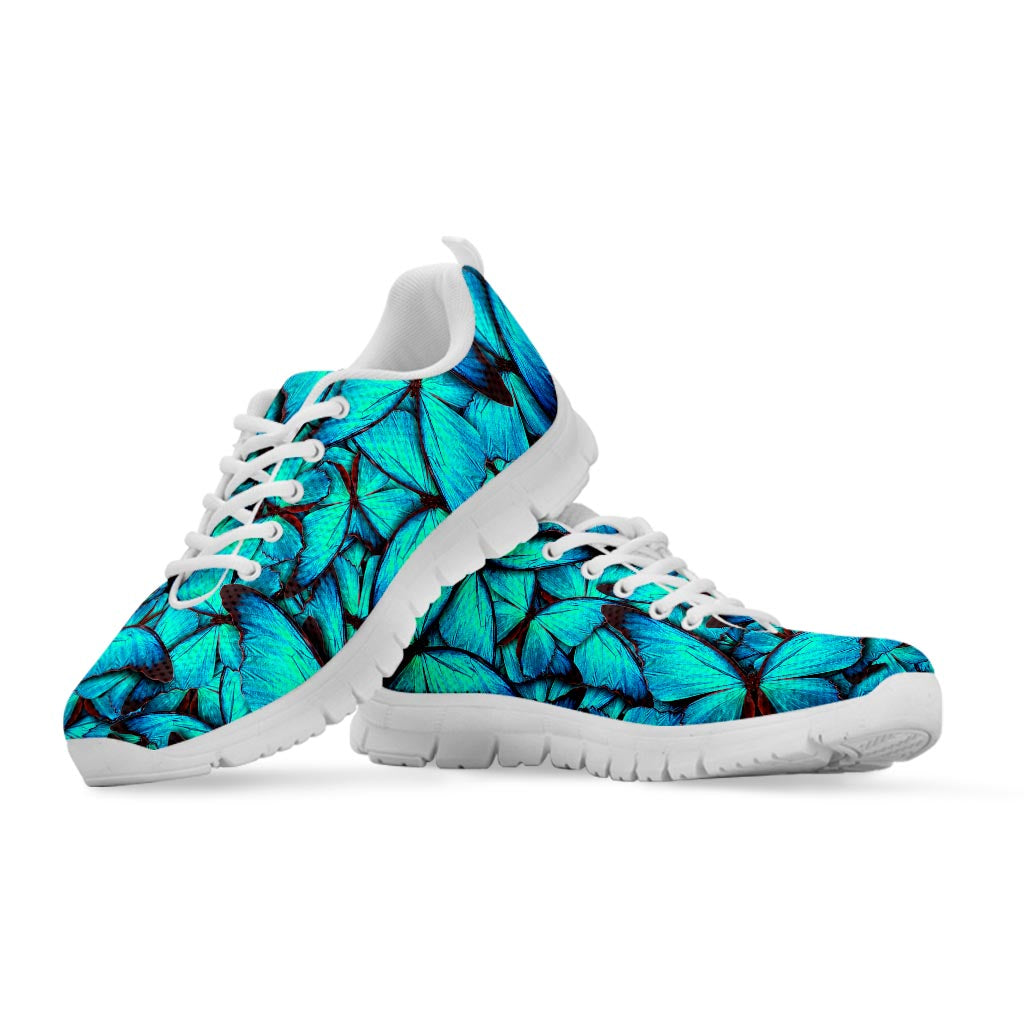 Turquoise Butterfly Pattern Print White Running Shoes