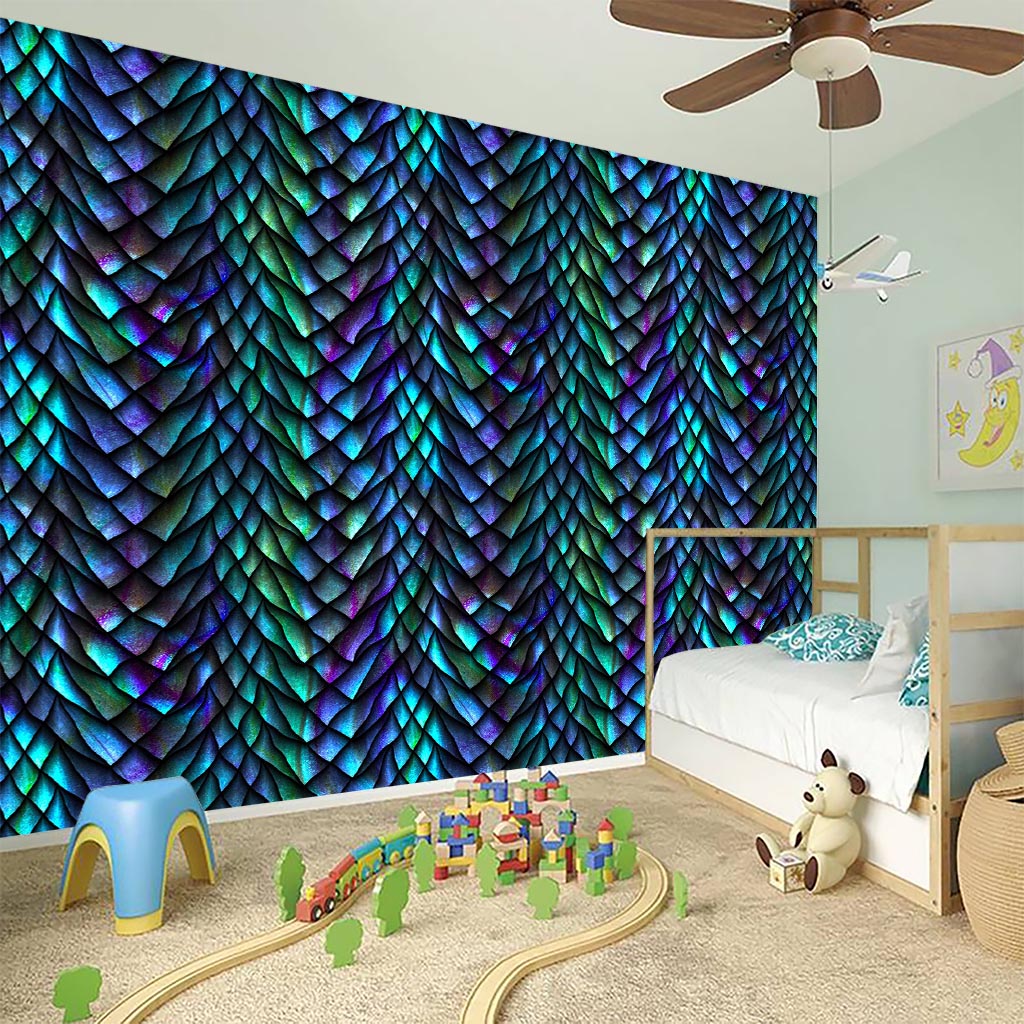 Turquoise Dragon Scales Pattern Print Wall Sticker