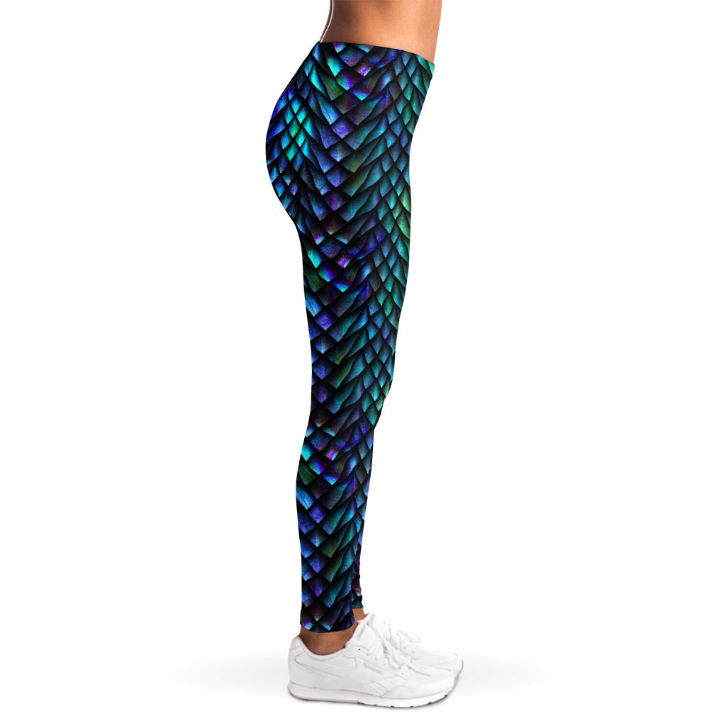 Turquoise Dragon Scales Pattern Print Women's Leggings