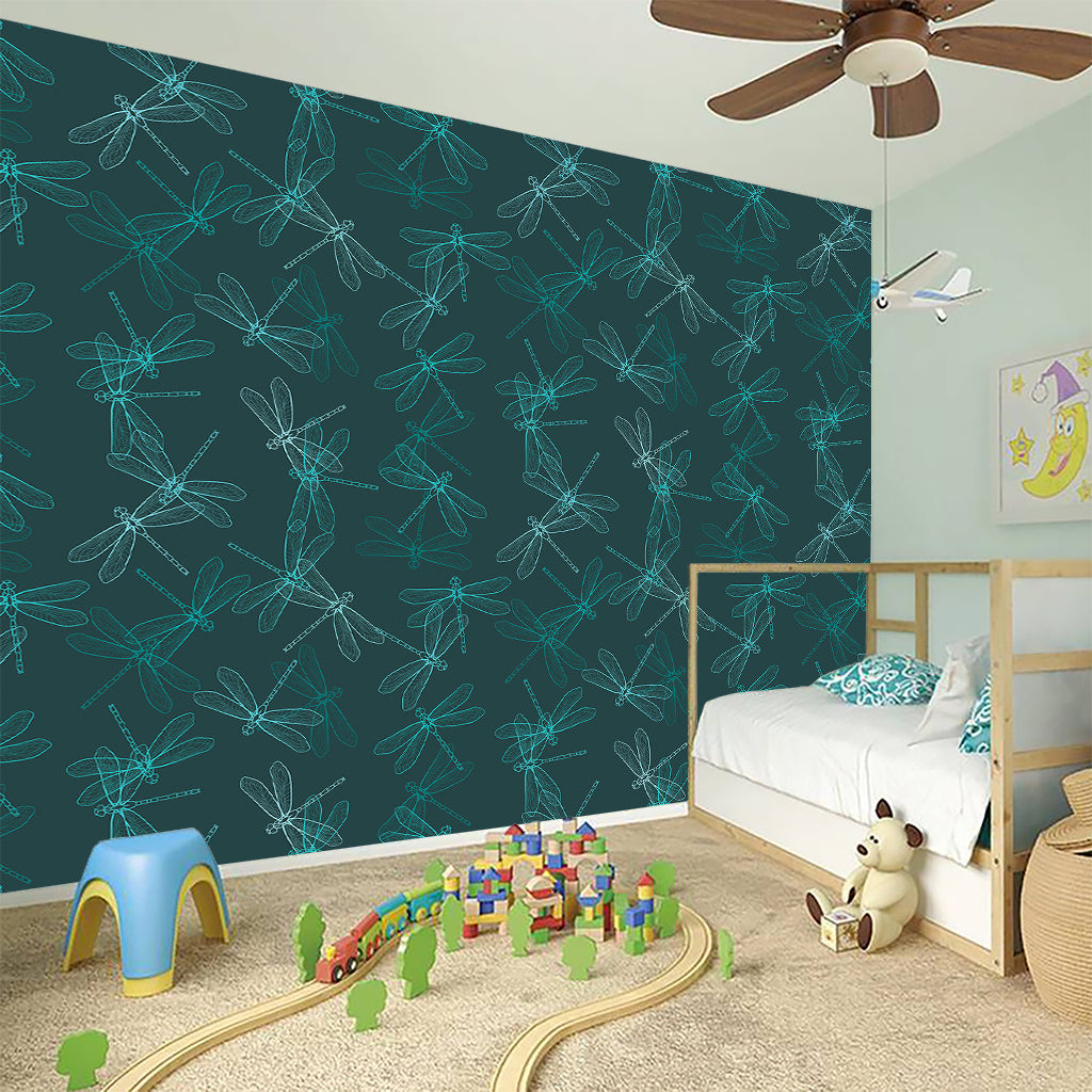 Turquoise Dragonfly Pattern Print Wall Sticker