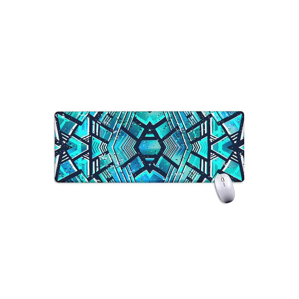 Turquoise Ethnic Aztec Trippy Print Extended Mouse Pad