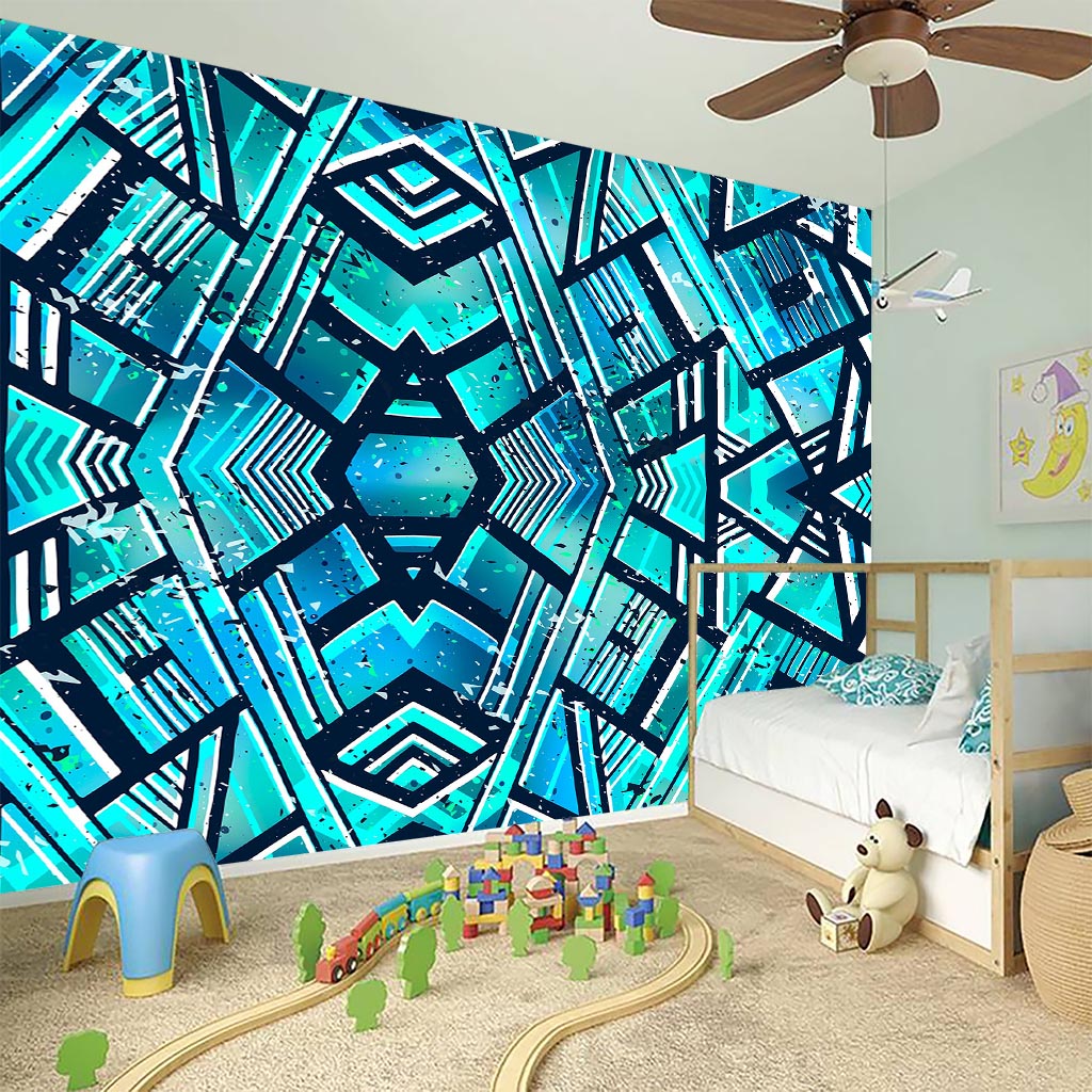 Turquoise Ethnic Aztec Trippy Print Wall Sticker