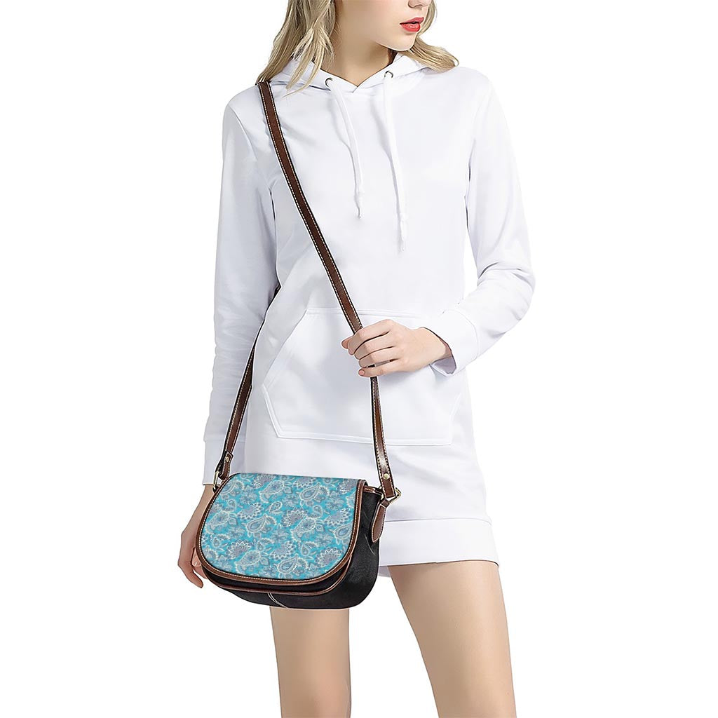 Turquoise Floral Bohemian Pattern Print Saddle Bag