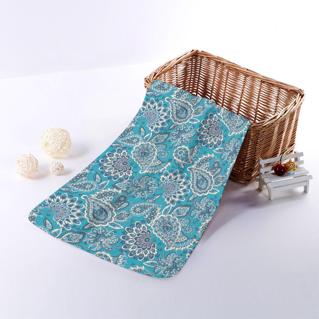 Turquoise Floral Bohemian Pattern Print Towel