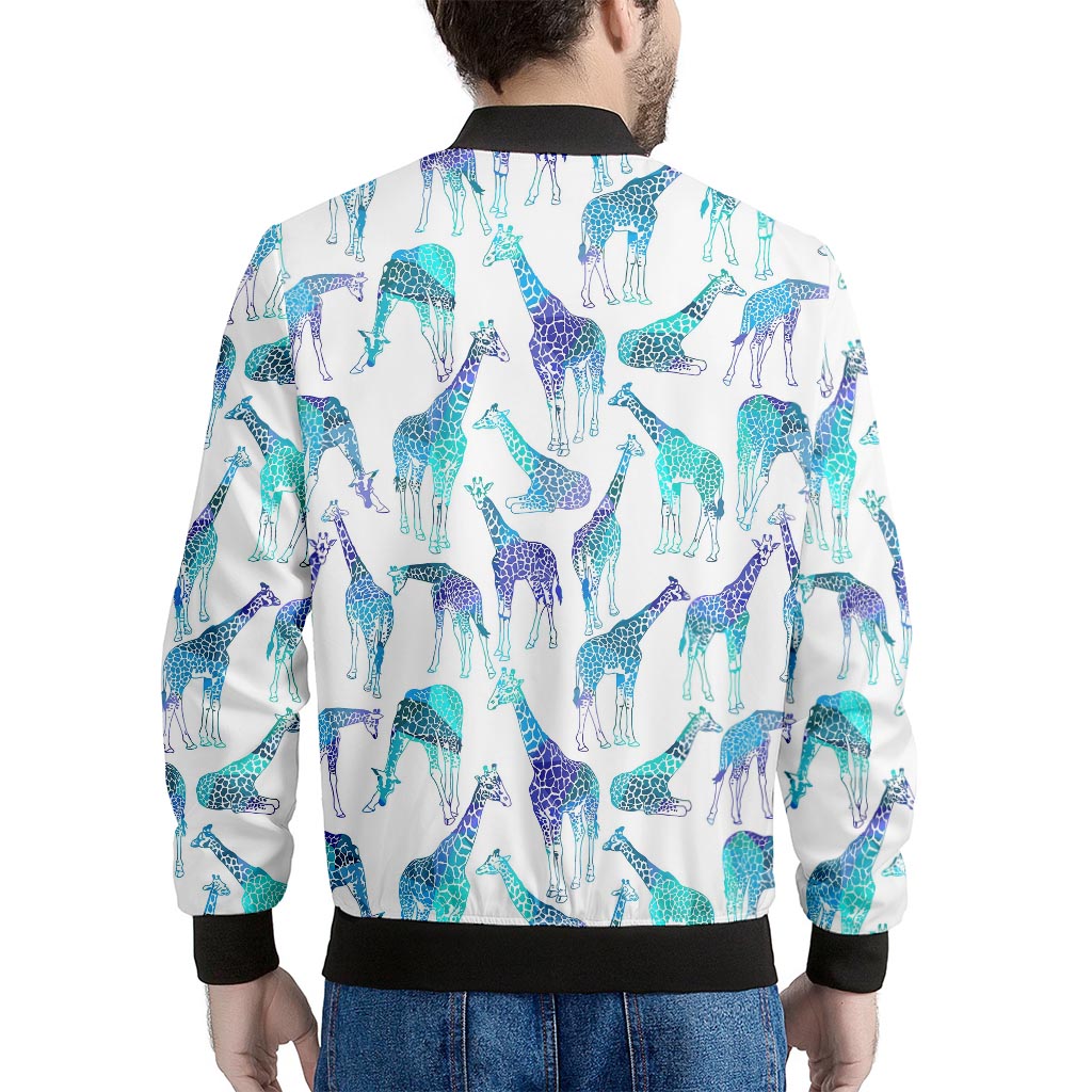Turquoise Giraffe Pattern Print Men's Bomber Jacket