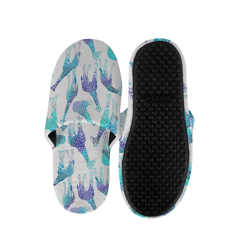Turquoise Giraffe Pattern Print Slippers