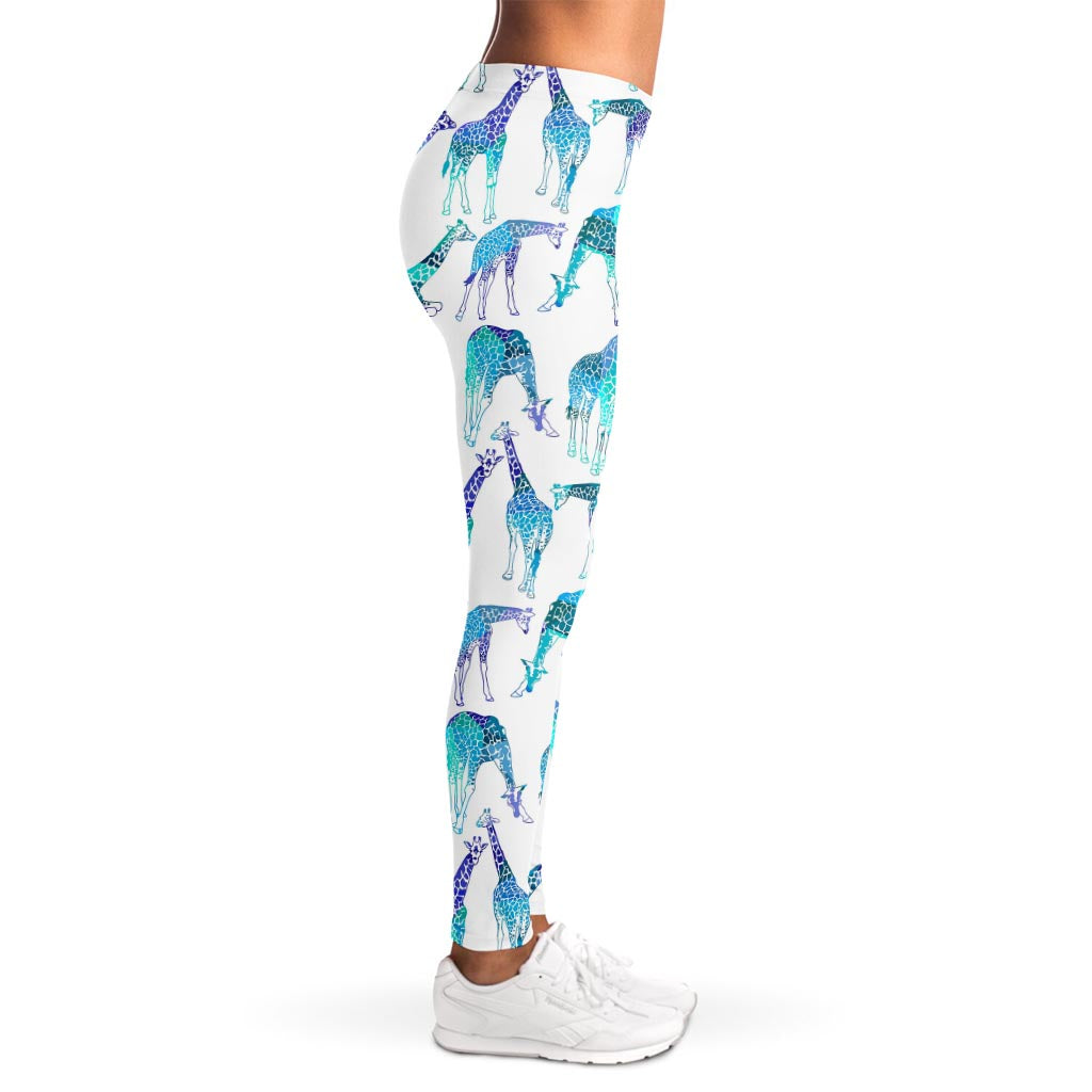Turquoise Giraffe Pattern Print Women's Leggings