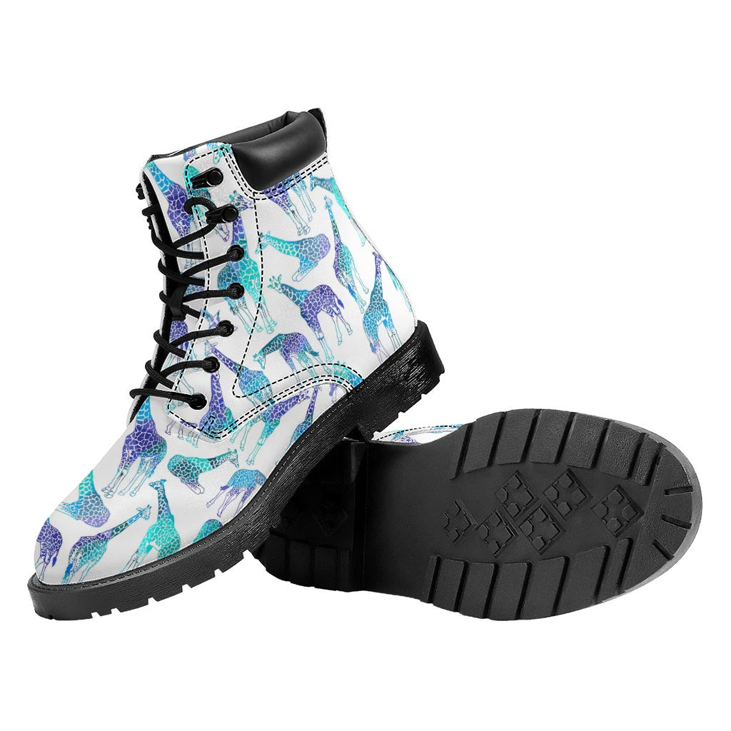 Turquoise Giraffe Pattern Print Work Boots