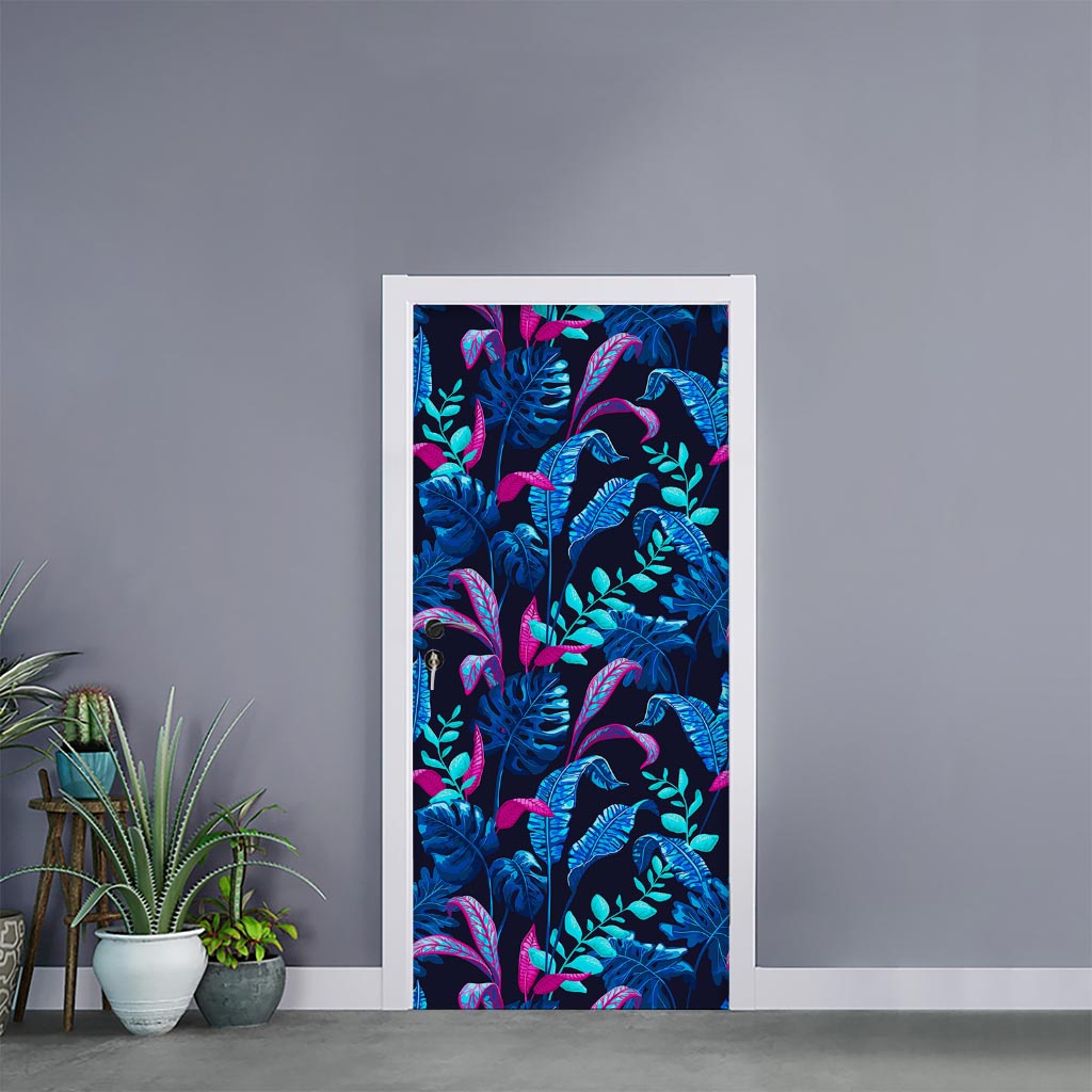 Turquoise Hawaii Tropical Pattern Print Door Sticker