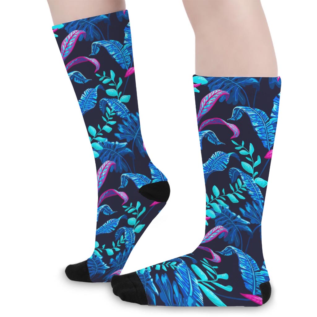 Turquoise Hawaii Tropical Pattern Print Long Socks