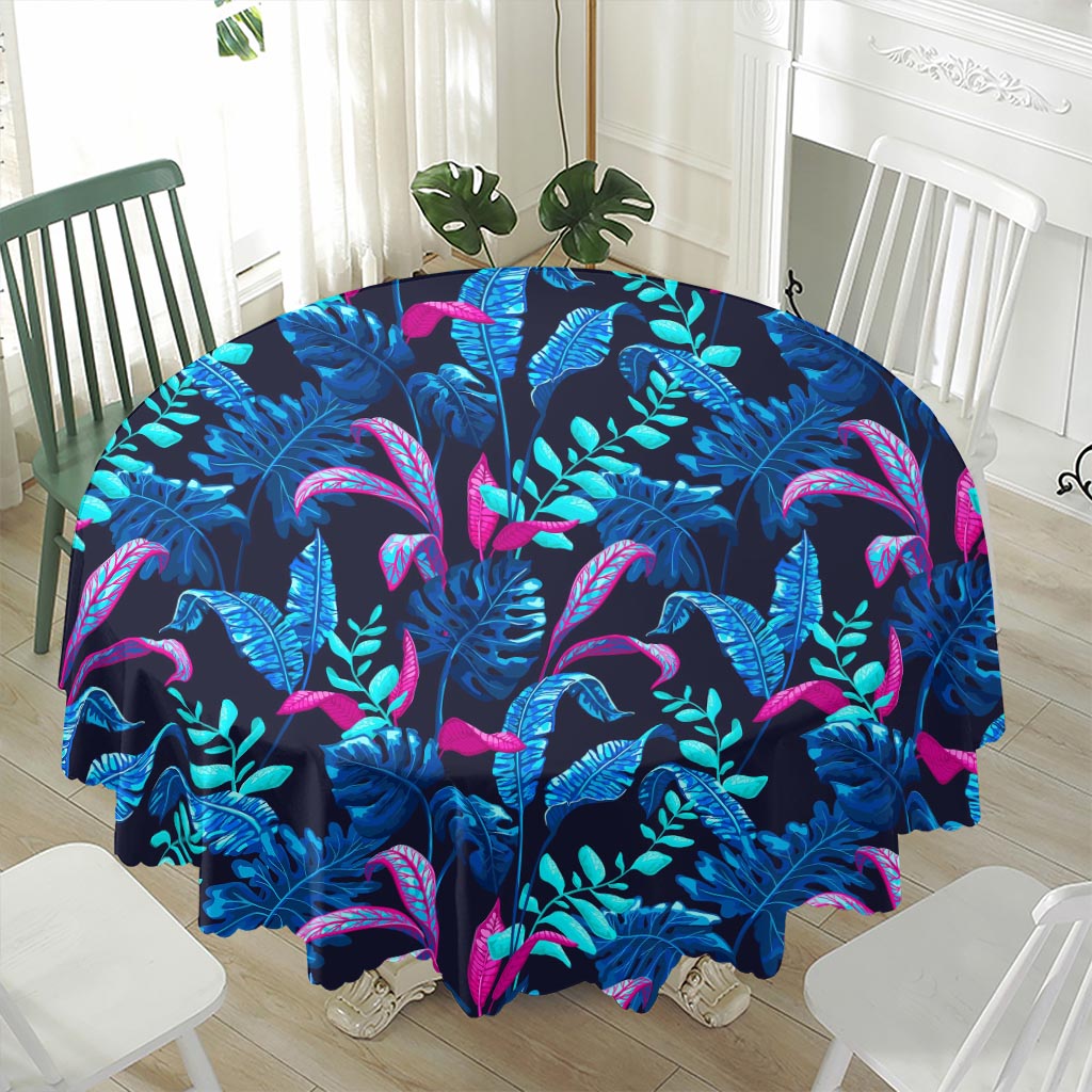 Turquoise Hawaii Tropical Pattern Print Waterproof Round Tablecloth