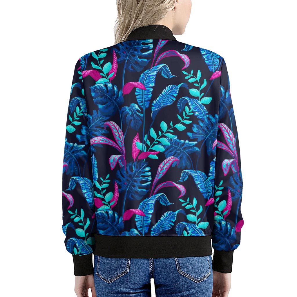 Turquoise Hawaii Tropical Pattern Print Women's Bomber Jacket