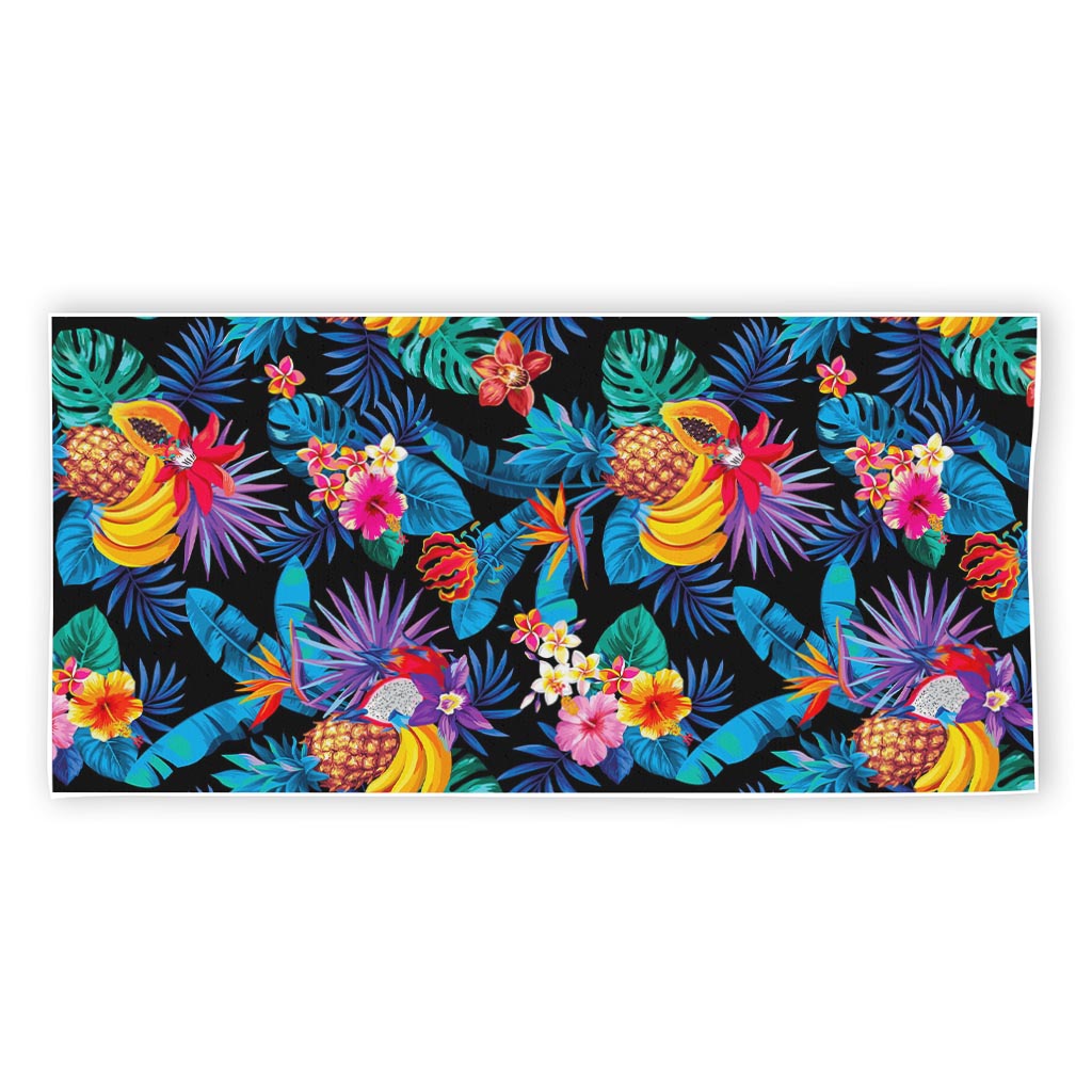Turquoise Hawaiian Fruits Pattern Print Beach Towel