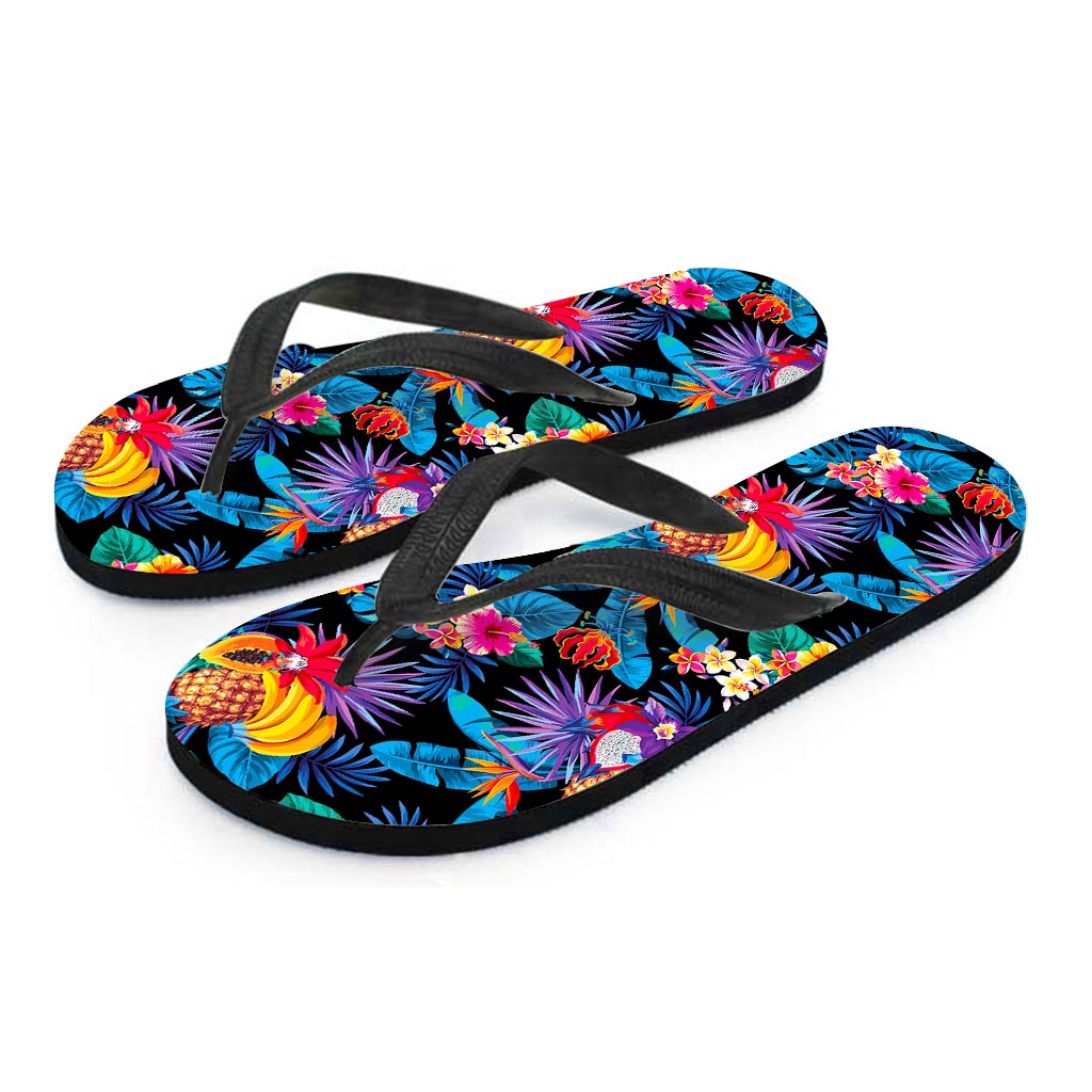 Turquoise Hawaiian Fruits Pattern Print Flip Flops