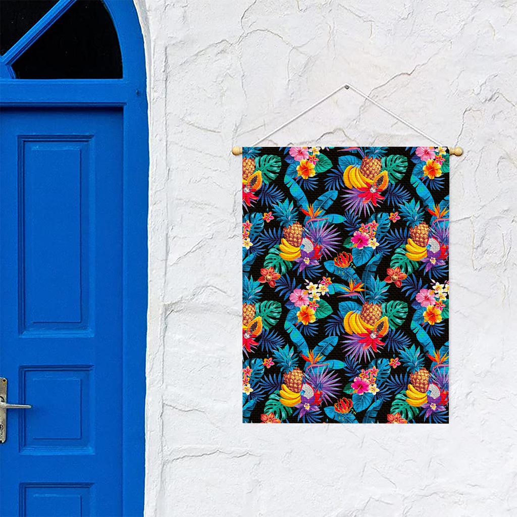 Turquoise Hawaiian Fruits Pattern Print Garden Flag