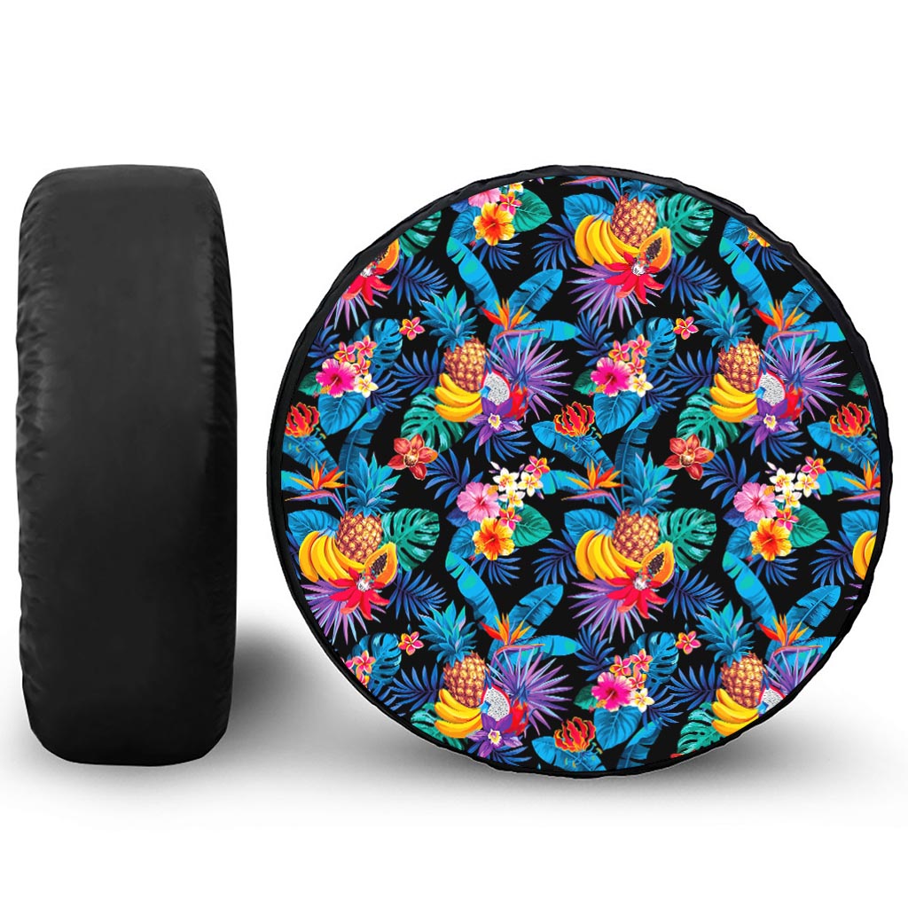 Turquoise Hawaiian Fruits Pattern Print Tire Cover