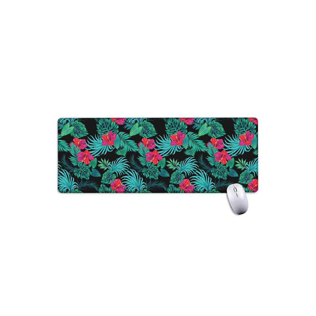 Turquoise Hawaiian Palm Leaves Print Extended Mouse Pad