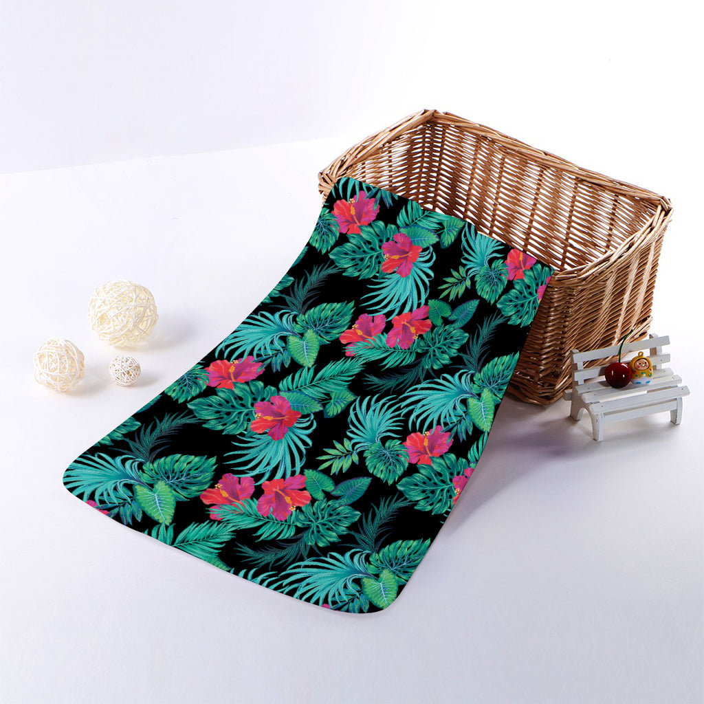 Turquoise Hawaiian Palm Leaves Print Towel