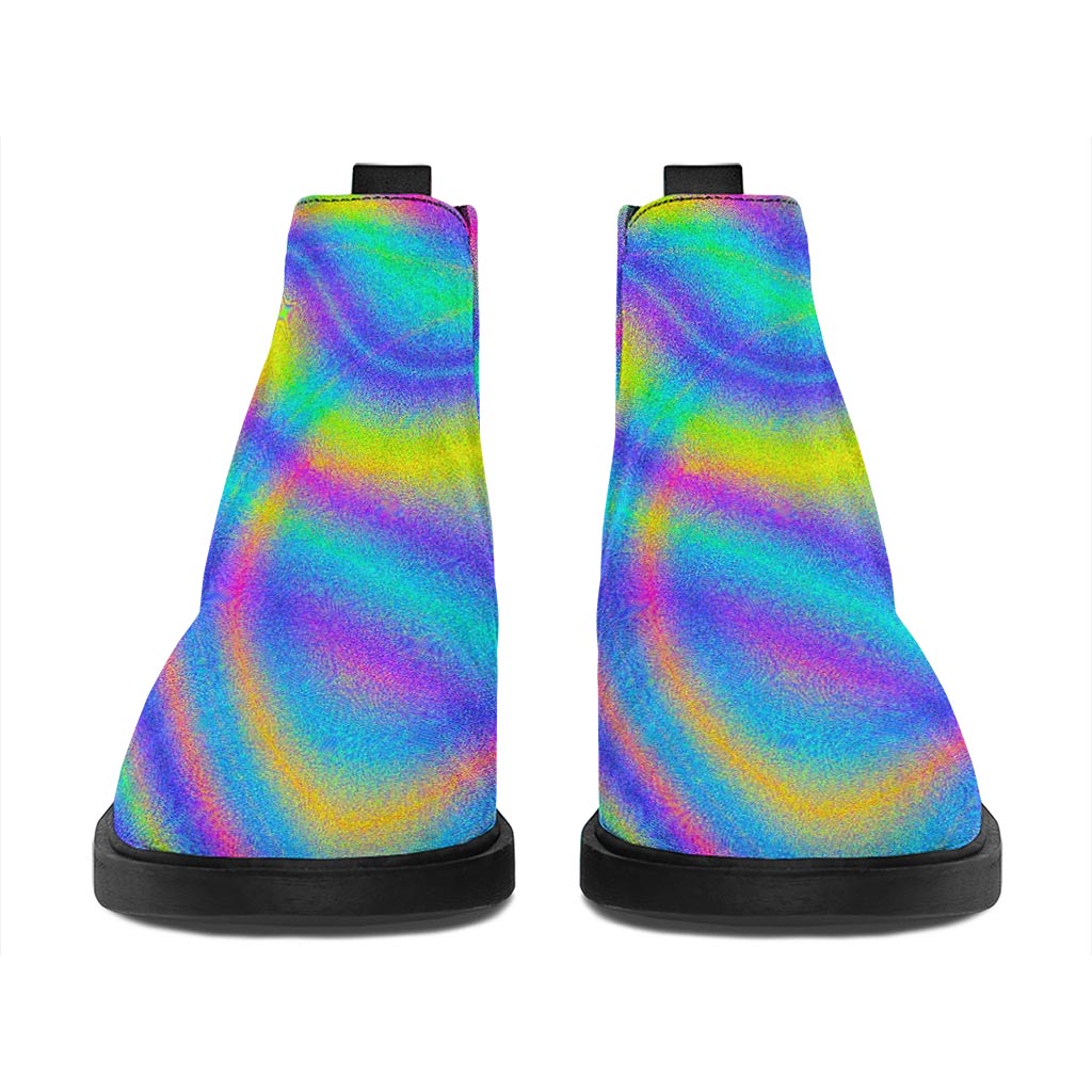 Turquoise Holographic Trippy Print Flat Ankle Boots