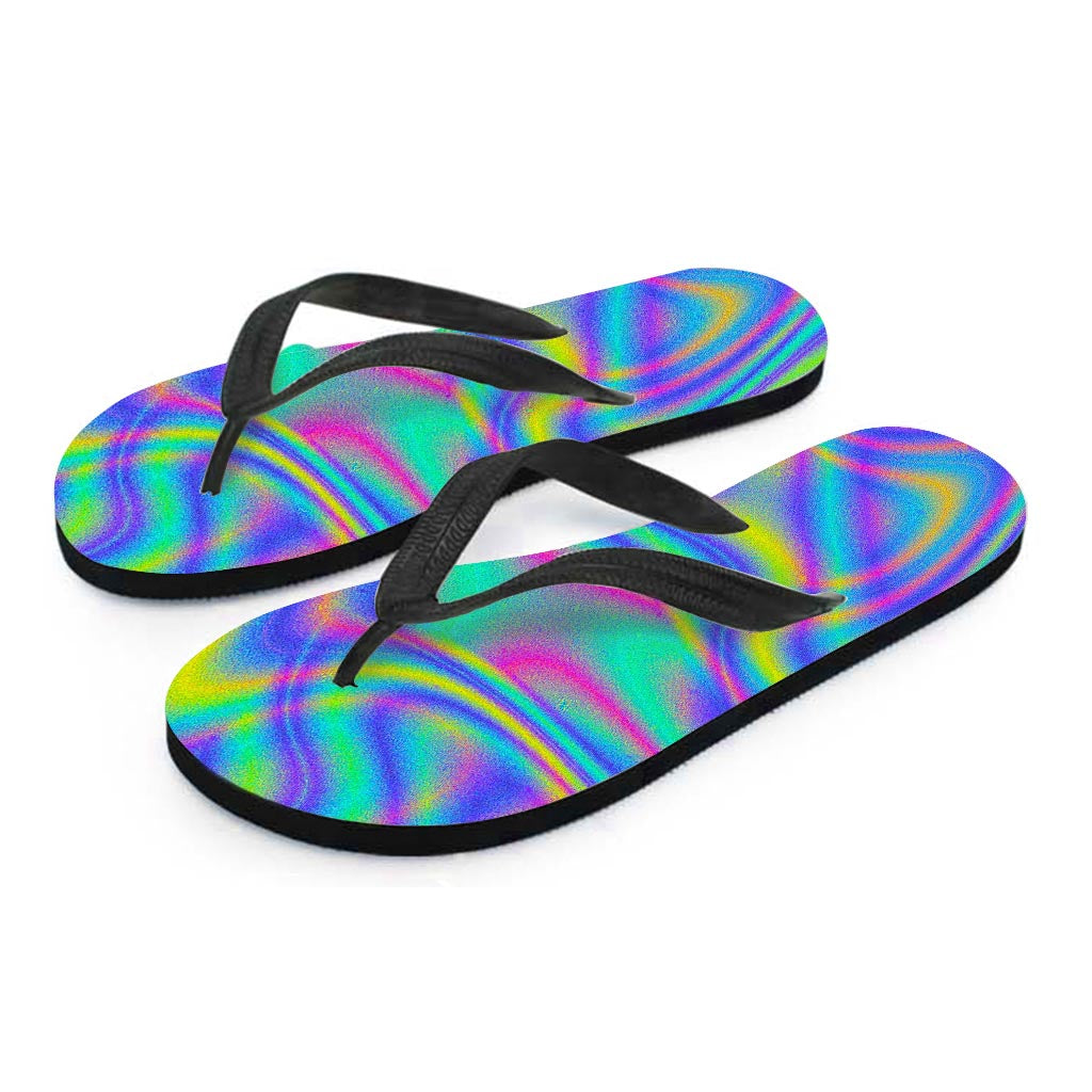 Turquoise Holographic Trippy Print Flip Flops