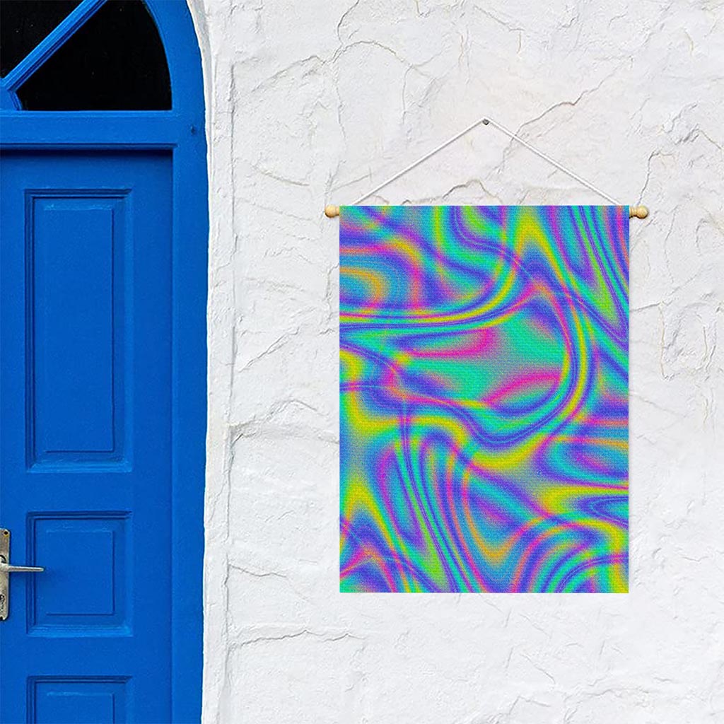 Turquoise Holographic Trippy Print Garden Flag