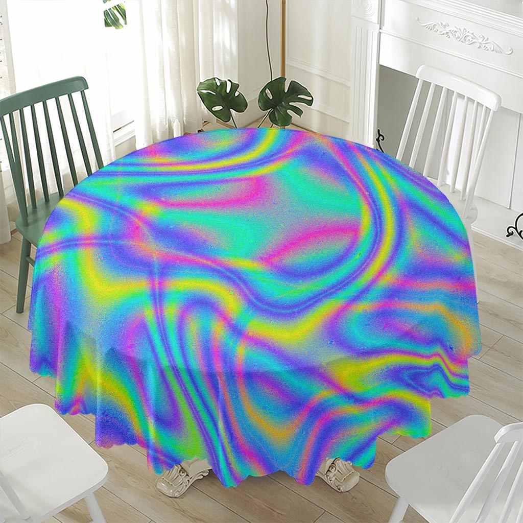 Turquoise Holographic Trippy Print Waterproof Round Tablecloth