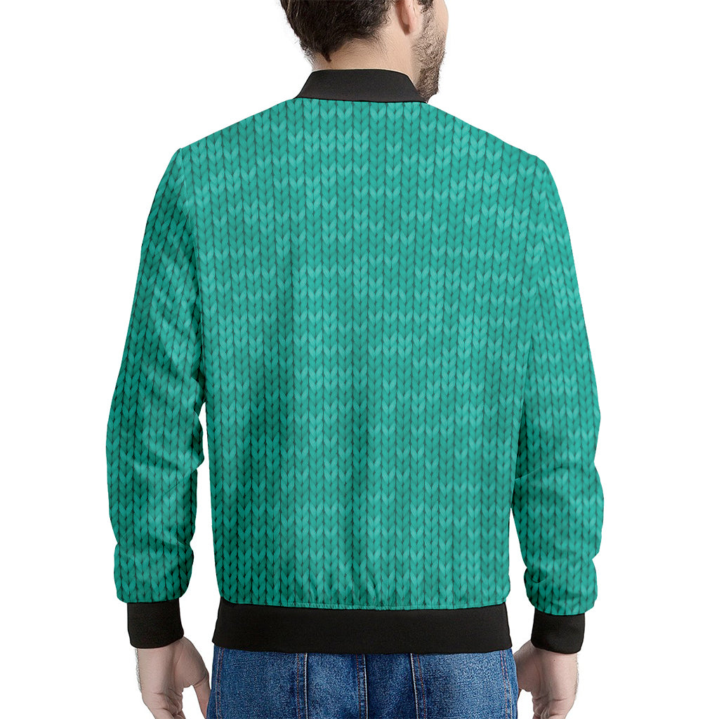 Turquoise Knitted Pattern Print Men's Bomber Jacket