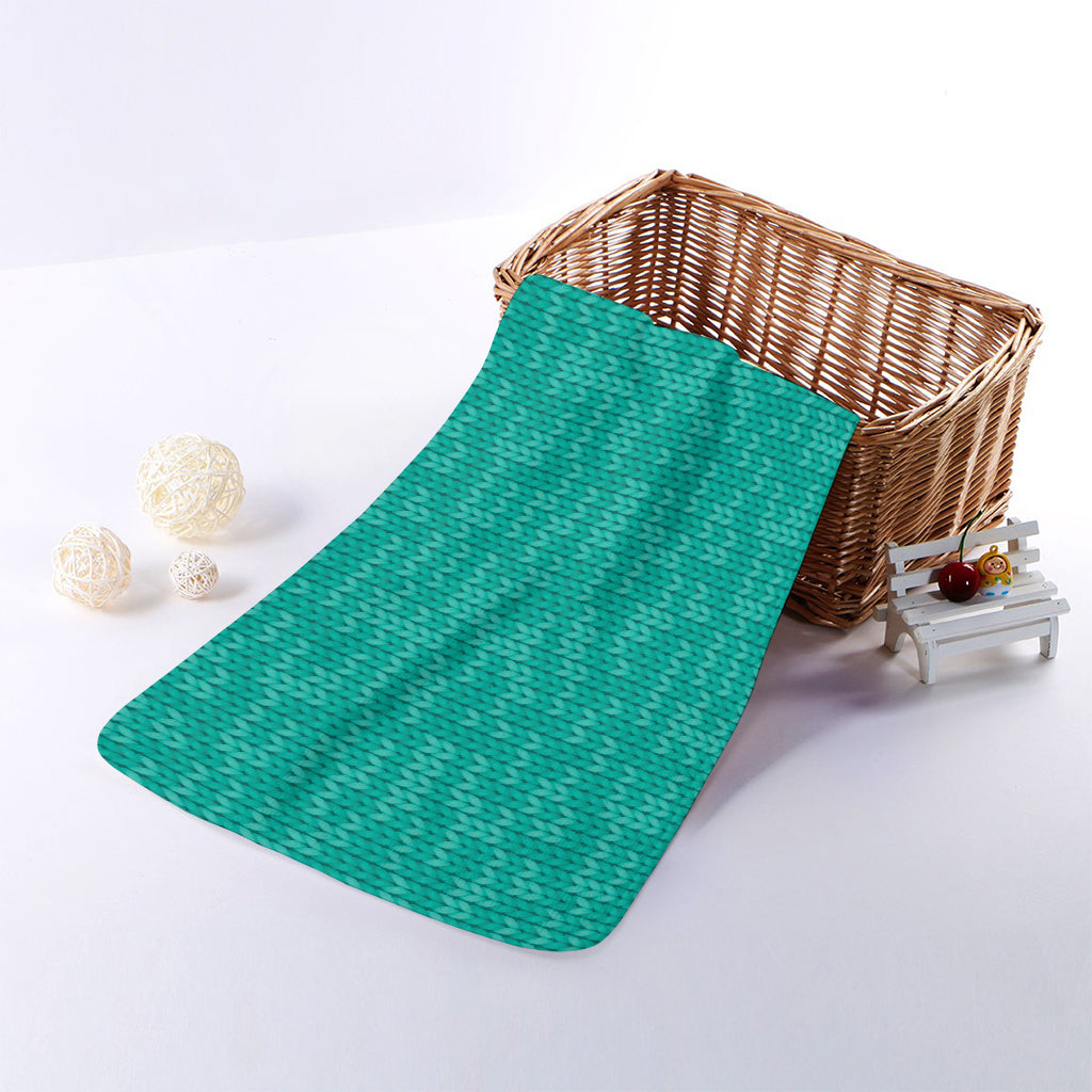 Turquoise Knitted Pattern Print Towel