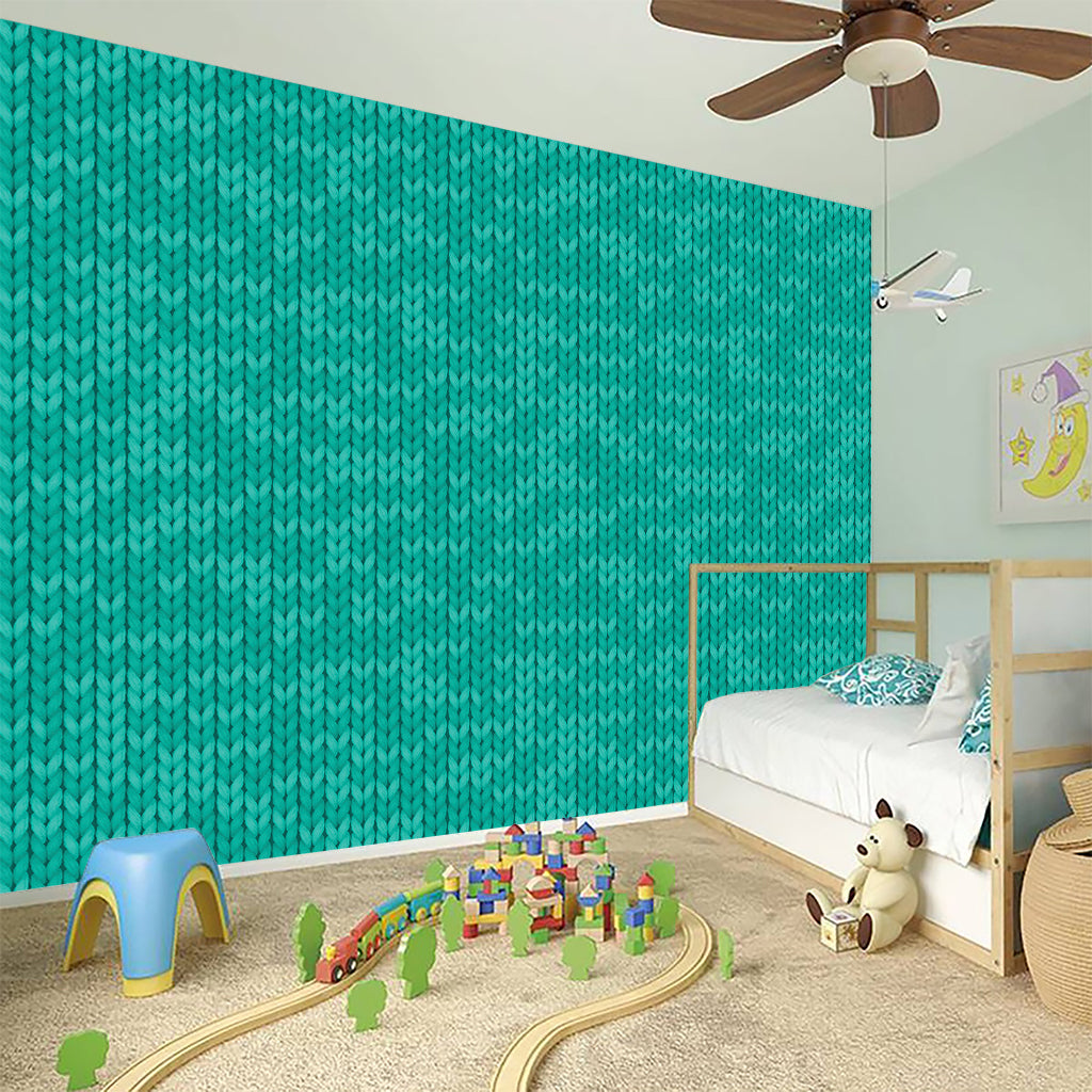 Turquoise Knitted Pattern Print Wall Sticker