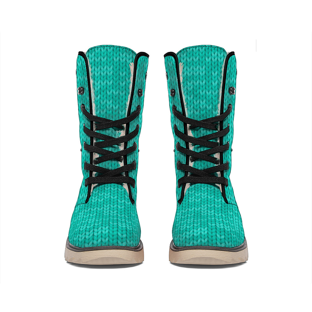 Turquoise Knitted Pattern Print Winter Boots