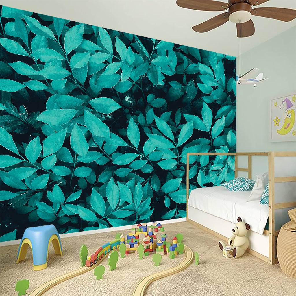 Turquoise Leaf Print Wall Sticker