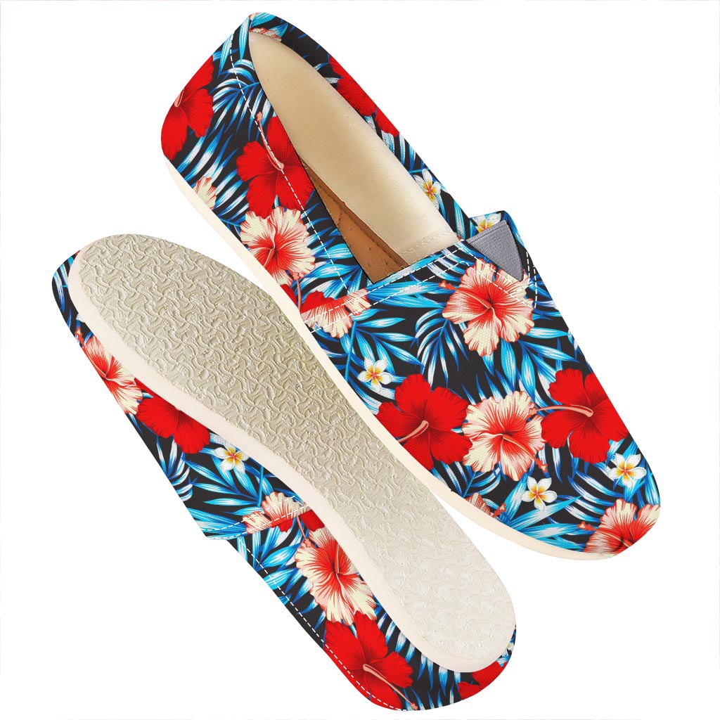 Turquoise Leaves Hibiscus Pattern Print Casual Shoes