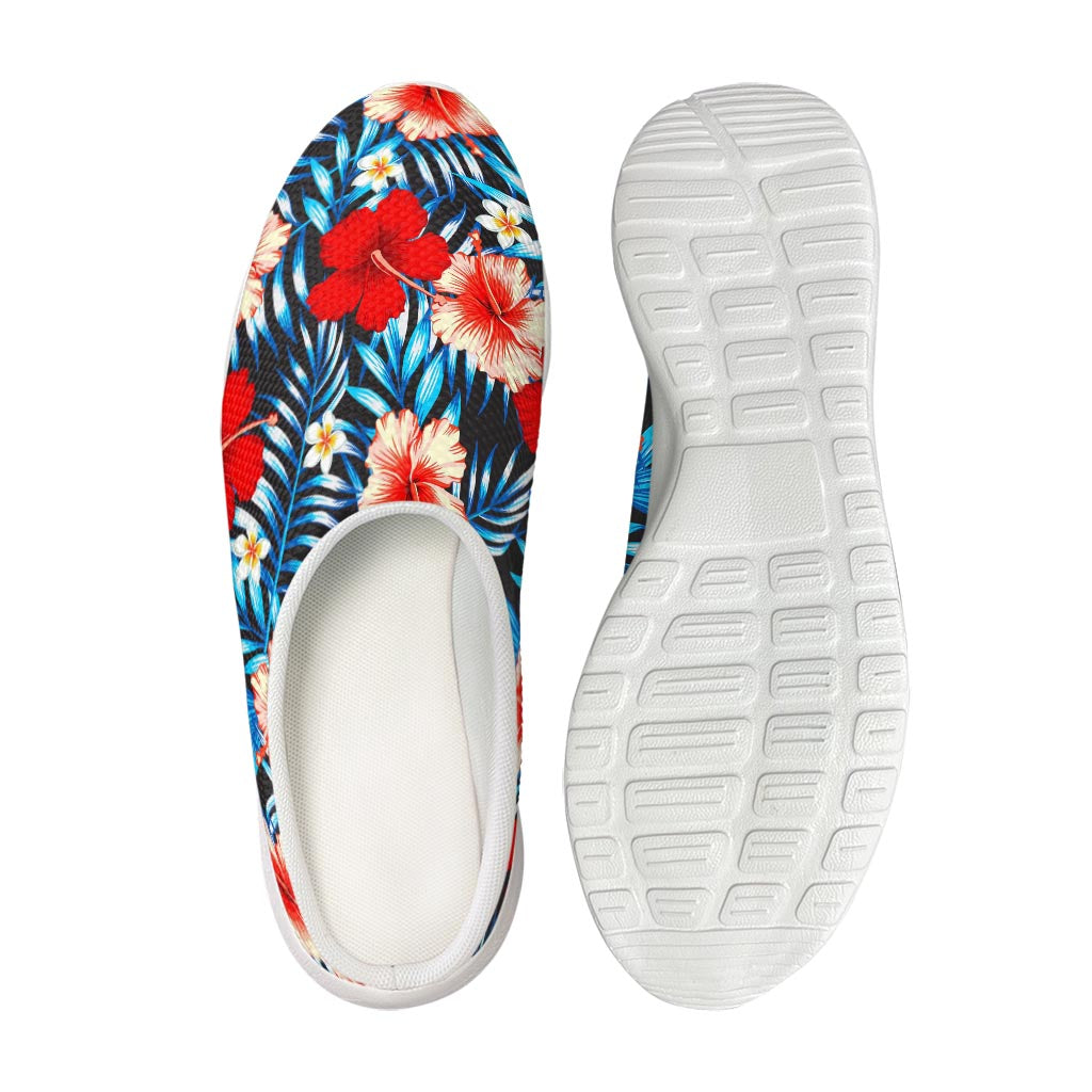 Turquoise Leaves Hibiscus Pattern Print Mesh Casual Shoes