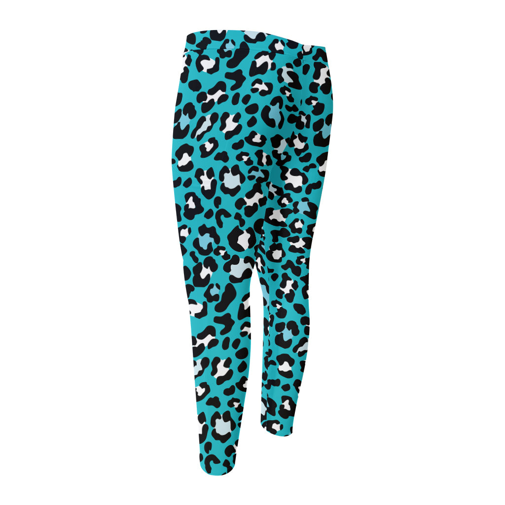 Turquoise Leopard Print Men's Compression Pants