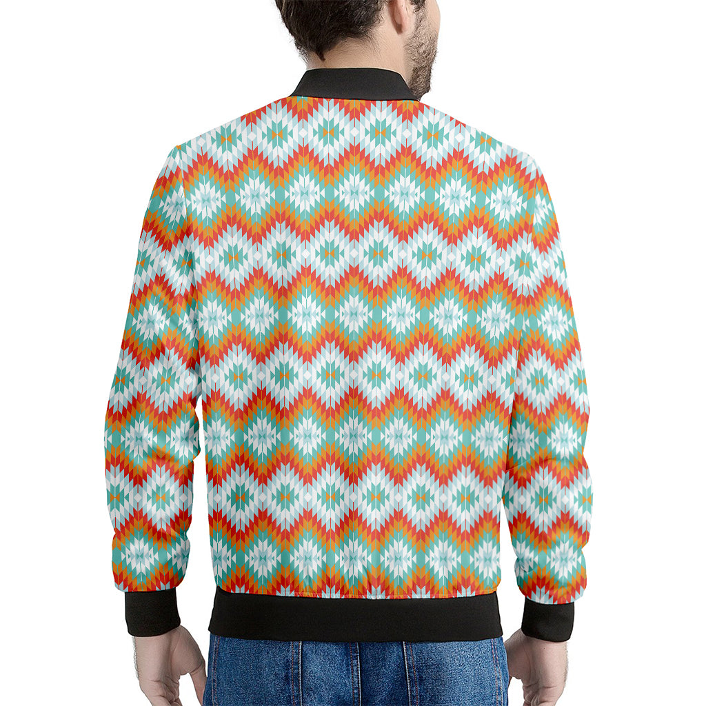 Turquoise Native American Pattern Print Men's Bomber Jacket